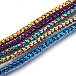 Mixed Color Electroplate Non-magnetic Synthetic Hematite Bead Strands, Polished, Column, Mixed Color, 5x4mm, Hole: 1mm, about 101~102pcs/strand, 15.9 inch(40.5cm)