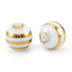 Plaqué Or Perles en verre electroplate, Round stripe, plaqué or, 10x9.5~10mm, trou: 1.2 mm, 200 PCs / sac