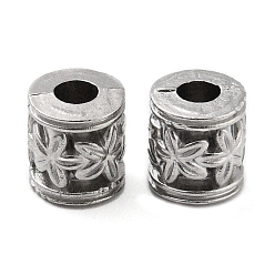 Stainless Steel Color 316 Stainless Steel Beads, Column with Flower, Stainless Steel Color, 7x7.5mm, Hole: 3mm
