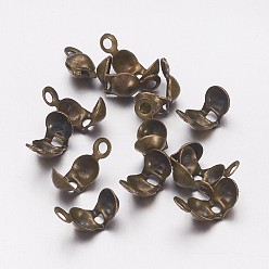Antique Bronze Iron Bead Tips, Calotte Ends, Clamshell Knot Cover, Nickel Free, Antique Bronze, 8x4mm, Hole: 1.5mm, Inner Diameter: 3mm