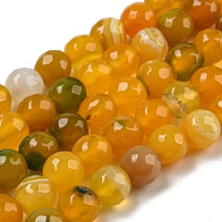 Yellow Natural Agate Beads Strands, Dyed, Round, Faceted, Green, Yellow, 8mm, Hole: 1mm, about 48pcs/strand, 14.57 inch(37cm)