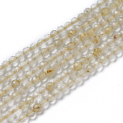 Or Or naturel rutile perles de quartz brins, facette, ronde, or, 3~3.5x2.5~3mm, Trou: 0.3mm, Environ 114~141 pcs/chapelet, 15.1~16.4 pouce (38.4~41.8 cm)