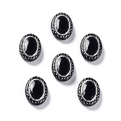 Black Opaque Acrylic Beads, Metal Enlaced, Oval, Black, 17.5x13x5.5mm, Hole: 1.6mm, about 610pcs/500g