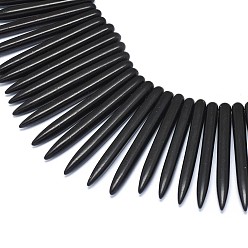 Черный Синтетические бирюзовые градуированные пряди, форма клыка, чёрные, 20~49x4.5~5 мм, отверстие : 1.2 мм, около 99 шт / нитка, 16.9~17.7 дюйм (43~45 см)