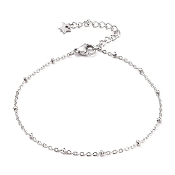 Stainless Steel Color 304 Stainless Steel Cable Chain, Satellite Chain Bracelets, with Rondelle Beads and Lobster Claw Clasps, Stainless Steel Color, 7-1/4 inch(18.5cm)