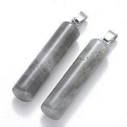 Labradorite Natural Labradorite Pendants, with Platinum Tone Iron Pinch Bail, Column, 43~46x10mm, Hole: 4x7mm