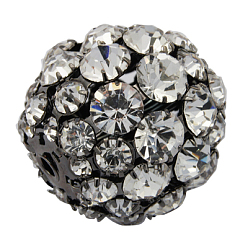 Clear Brass Rhinestone Beads, Clear, Round, Gunmetal, Size: about 30mm in diameter, hole: 3mm.