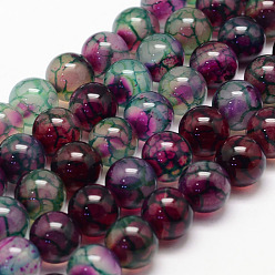 Coloré Veines de dragon agate naturelle brins de perles, ronde, teint, colorées, 6mm, Trou: 1mm, Environ 62~63 pcs/chapelet, 14.5 pouce