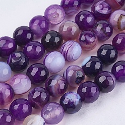 Purple Natural Madagascar Agate Beads Strands, Faceted, Round, Dyed & Heated, Purple, 8mm