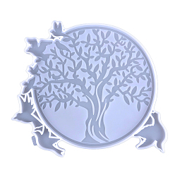 Blanc Moules ronds en silicone de qualité alimentaire, bricolage, avec oiseau et arbre de vie, décoration murale, moules de résine, pour la résine UV, fabrication artisanale de résine époxy, blanc, 280x315x10mm