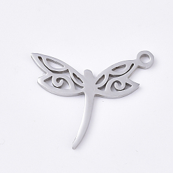 Stainless Steel Color 201 Stainless Steel Pendants, Dragonfly, Stainless Steel Color, 15.5x19x1mm, Hole: 1.4mm