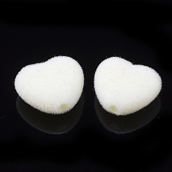 Ivoire Perles acryliques flocky, cœur, blanc crème, 10.5~11x12x5mm, Trou: 1.8mm