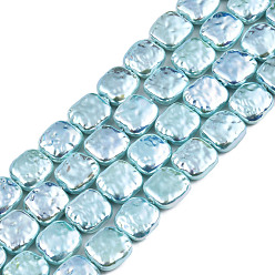 Medium Turquoise ABS Plastic Imitation Pearl Beads Strands, AB Color Plated, Square, Medium Turquoise, 11x11x5mm, Hole: 0.9mm, about 35pcs/strand, 15.35 inch(39cm)