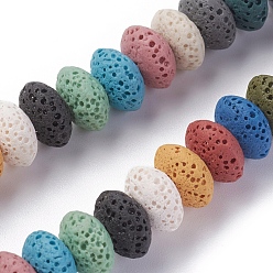 Couleur Mélangete Brins de perles de pierre de lave naturelle, teint, rondelle, couleur mixte, 10~11x6mm, Trou: 1.8mm, environ 34 pcs / brin, 7.87 pouce (20 cm)