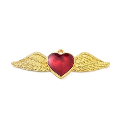 Oro Colgantes de la aleación del esmalte, dorado, encanto de corazón con ala, dorado, 53.5x18x3 mm, agujero: 1.8 mm