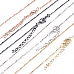 Mixed Color Brass Venetian Chain, Box Chain Necklaces, with Lobster Claw Clasps and Chain Extender, Long-Lasting Plated, Mixed Color, 16.65 inch(42.3cm), 0.8mm