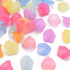 Mixed Color Frosted Acrylic Bead Caps, Flower, Mixed Color, 12x12x9mm, Hole: 1.2mm, about 1700pcs/500g