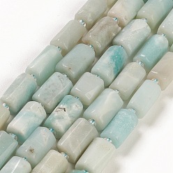 Flower Amazonite Natural Flower Amazonite Beads Strands, with Seed Beads, Faceted, Column, 5.5~7.5mm, Hole: 0.7mm, about 26~33pcs/strand, 15.67''~16.46''(39.8~41.8cm)