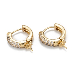 Real 18K Gold Plated Eco-Friendly Brass Micro Pave Clear Cubic Zirconia Hoop Earring Findings, for Half Drilled Bead, Ring, Real 18K Gold Plated, 16.5x13.5x3.5mm, Pin: 0.7mm, Pin: 0.8mm(for half drilled beads)