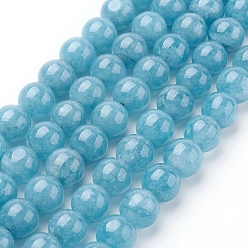 Dark Cyan Natural White Jade Beads Strands, Imitation Aquamarine Color, Dyed, Round, Dark Cyan, 4mm, Hole: 1mm, about 87~95pcs/strand, 15 inch
