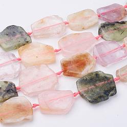 Mixed Stone Natural Mixed Gemstone Beads Strands, Flat Slab Beads, Rose Quartz & Amethyst & Prehnite, Nuggets, 20~48x17~45x5~10mm, Hole: 2.5mm, about 9~11pcs/strand, 15.7 inch~16.9 inch