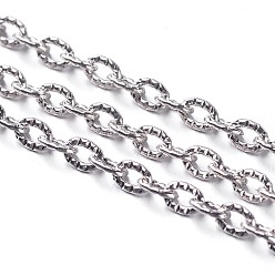 Platinum Lead Free & Nickel Free Iron Textured Cable Chains, Unwelded, with Spool, Oval, Platinum Color, 4x3x1mm, about 328.08 Feet(100m)/roll