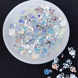 Lavender Heart/Star/Moon/Shell PVC Nail Art Glitter Sequins Chip, UV Resin Filler, for Epoxy Resin Slime Jewelry Making, Lavender, Package Size: 130x80mm