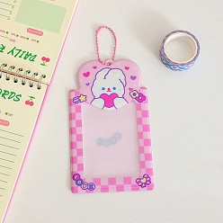 Rabbit PVC Photocard Sleeve Keychain, with Ball Chains and Rectangle Clear Window, Rectangle, Pearl Pink, Rabbit Pattern, 111x86mm, Inner Diameter: 103x80mm