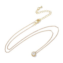 Real 18K Gold Plated Brass Micro Pave Cubic Zirconia Pendant Necklaces, with Brass Cable Chains and Lobster Claw Clasps, Packing Box, Real 18K Gold Plated, 17.1 inch(43.5cm), 1mm