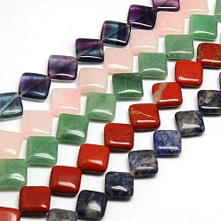 Mixed Stone Mixed Style Rhombus Natural Gemstone Beads Strands, 18~19x18~19x6mm, Hole: 1mm, about 22pcs/strand, 15.74 inch