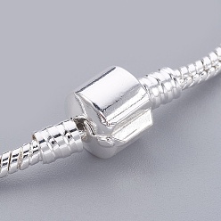Серебро Латуни европейские браслеты стиль делает, с медными застежками, Застежка без логотипа, серебряный цвет гальваническим, 18 см (без учета длины застежки), 3 мм