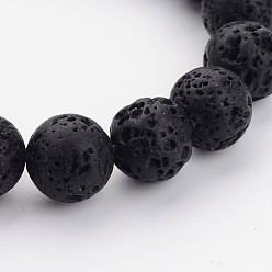 Lave Brins de perles de pierre de lave naturelle, teint, ronde, noir, environ 12 mm de diamètre, Trou: 1mm, Environ 34 pcs/chapelet, 16 pouce