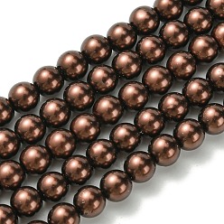 Brun De Noix De Coco Brins de perles rondes en verre teinté écologique, Grade a, cordon en coton fileté, brun coco, 8mm, Trou: 1.2~1.5mm, Environ 52 pcs/chapelet, 15 pouce