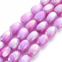 Violet Mèches de perles de verre craquelé peintes au four opaque, facette, de couleur plaquée ab , graines de melon, violette, 9x6x4.5mm, Trou: 1.2mm, Environ 50 pcs/chapelet, 17.32 pouces (44 cm)