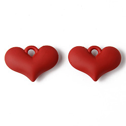 FireBrick Rubberized Style Acrylic Pendants, Puffed Heart, FireBrick, 25x37x10mm, Hole: 4.5mm