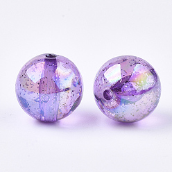 Medium Orchid Transparent Acrylic Beads, with Glitter Powder, Glitter Beads, Round, Medium Orchid, 19~19.5x19mm, Hole: 2.5mm, about 110pcs/500g