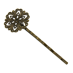 Antique Bronze Brass Hair Bobby Pin Findings, Round, Lead Free, Antique Bronze Color, Size: about 20mm wide, 62mm long