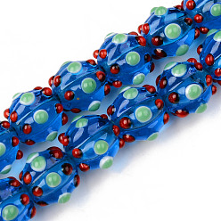 Dodger Blue Handmade Lampwork Beads Strands, Bumpy, Corrugated Beads, Round, Dodger Blue, 14x14x12mm, Hole: 1.5mm, about 45pcs/strand, 25.20 inch(64cm)