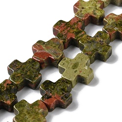 Unakita Perlas naturales unakite hebras, cruzar, 13x12.5x4 mm, agujero: 1 mm, sobre 18 unidades / cadena, 9.21'' (23.4 cm)