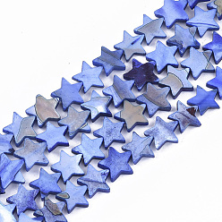 Bleu Royal Chapelets de perles en coquille eau douce , teint, étoiles, bleu royal, 12x12.5x3mm, Trou: 1mm, Environ 35 pcs/chapelet, 15.55 pouce (39.5 cm)