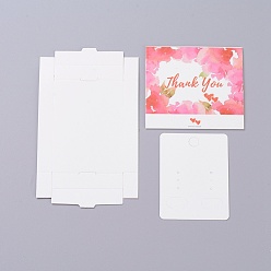 Blanco Cajas de papel kraft y tarjetas de exhibición de joyas de aretes, cajas de embalaje, con palabra gracias y patrón de corazón, blanco, tamaño de caja plegada: 7.3x5.4x1.2 cm, tarjeta de presentación: 6.5x5x0.05 cm