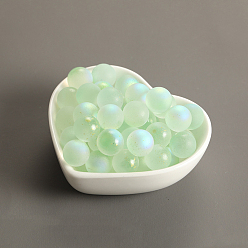 Pale Green Czech Glass Beads, No Hole, with Glitter Powder, Round, Pale Green, 10mm