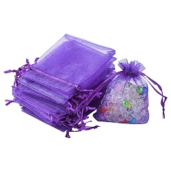 Blue Violet Organza Bags Jewellery Storage Pouches, Wedding Favour Party Mesh Drawstring Gift Bags, Blue Violet, 9x7cm