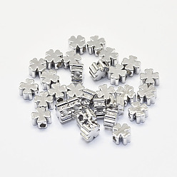 Real Platinum Plated Long-Lasting Plated Brass Beads, Nickel Free, Four Leaf Clover, Real Platinum Plated, 5x5x2.5mm, Hole: 1.5mm