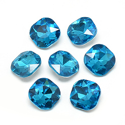 Cielo Azul Oscuro Señaló hacia cabujones de diamantes de imitación de cristal, facetados, espalda plateada, plaza, cielo azul profundo, 10x10x4.5 mm