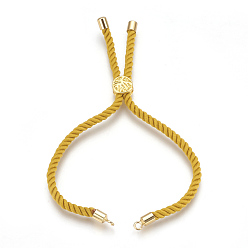 Or Fabrication de bracelet de cordon de coton, avec les accessoires en laiton, plat et circulaire avec arbre de vie, réel 18 k plaqué or, or, 8-5/8 pouce (22 cm), Trou: 2mm