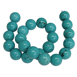 Turquoise Perles de pierres fines , magnésite naturelle, ronde, teint, couleur turquoise, taille: environ 18mm de diamètre, Trou: 1.5mm, Environ 23 pcs/chapelet, 15.5 pouce, 5~6 chapelets / kg