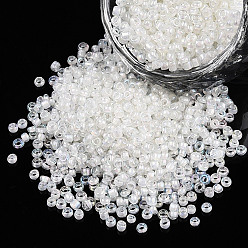 Creamy White 12/0 Glass Seed Beads, Inside Colours, Round Hole, Round, Transparent Colours Rainbow, Creamy White, 12/0, 2~2.5x1.5~2mm, Hole: 0.8mm, about 30000pcs/bag