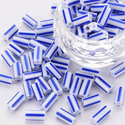 Blue Glass Bugle Beads, Opaque Colours Seep, Round Hole, Blue, 8~10x4mm, Hole: 1.8mm, about 1800pcs/pound