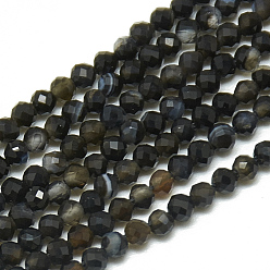 Obsidienne Perles naturelles d'obsidienne de glace brins, facette, ronde, 2~2.5mm, Trou: 0.3mm, Environ 182 pcs/chapelet, 15.3 pouce
